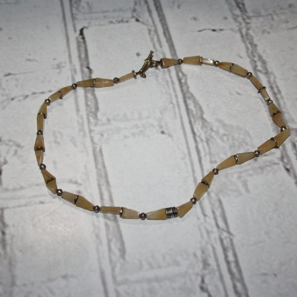 🧡✨🌞 Silver & Natural Orange Stone Beaded Necklace (18") - Picture 2 of 4